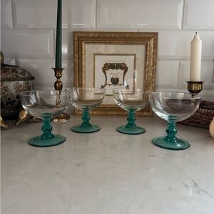 Luminarc Margarita Glasses Aqua Stem Fruit Dessert Cups Set of 4